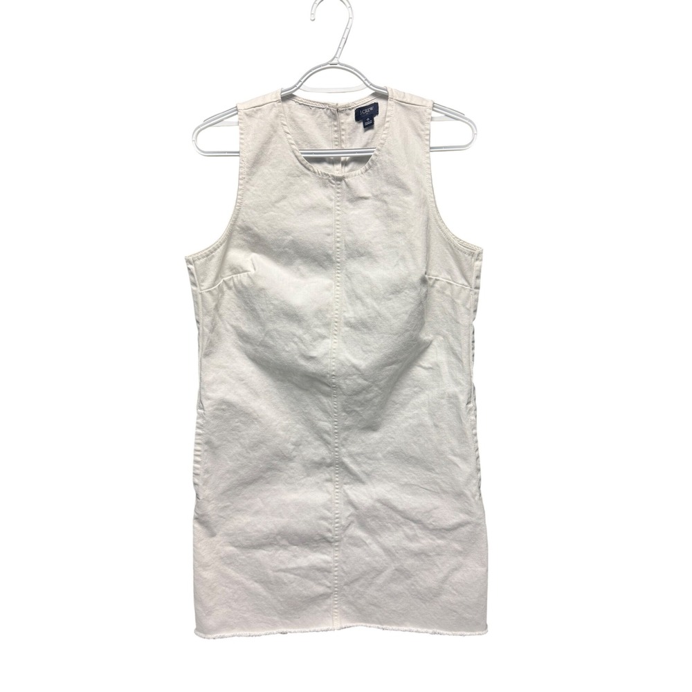 J.Crew Women's Off White Denim Sleeveless Dress Raw Hem Minimalist Cottage Sz 6